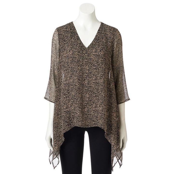 Women's Dana Buchman Chiffon Shark-bite Top, Size: Large, Med Beige