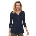 Women's Croft & Barrow&reg; Pleated Henley Top, Size: Xl, Blue