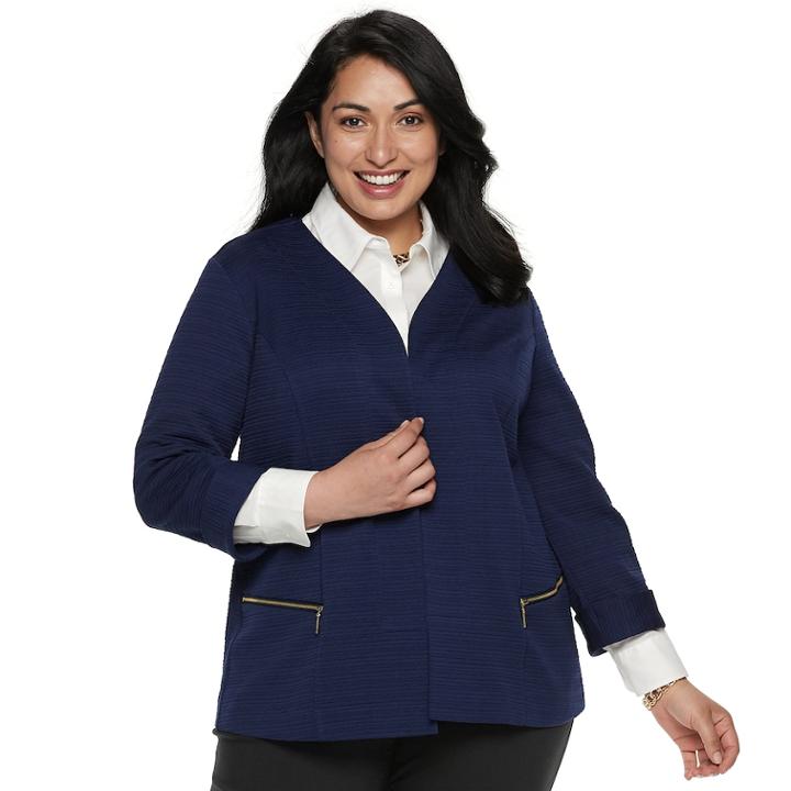 Plus Size Dana Buchman Textured Zipper-pocket Jacket, Women's, Size: 0x, Blue (navy)