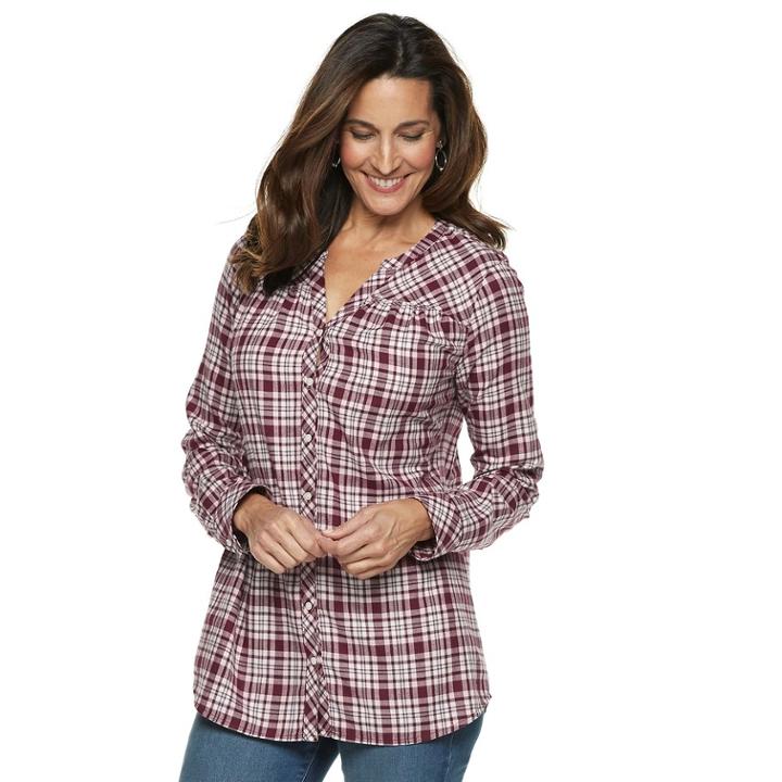 Women's Croft & Barrow&reg; Plaid Flannel Shirt, Size: Medium, Dark Red