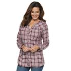 Women's Croft & Barrow&reg; Plaid Flannel Shirt, Size: Medium, Dark Red