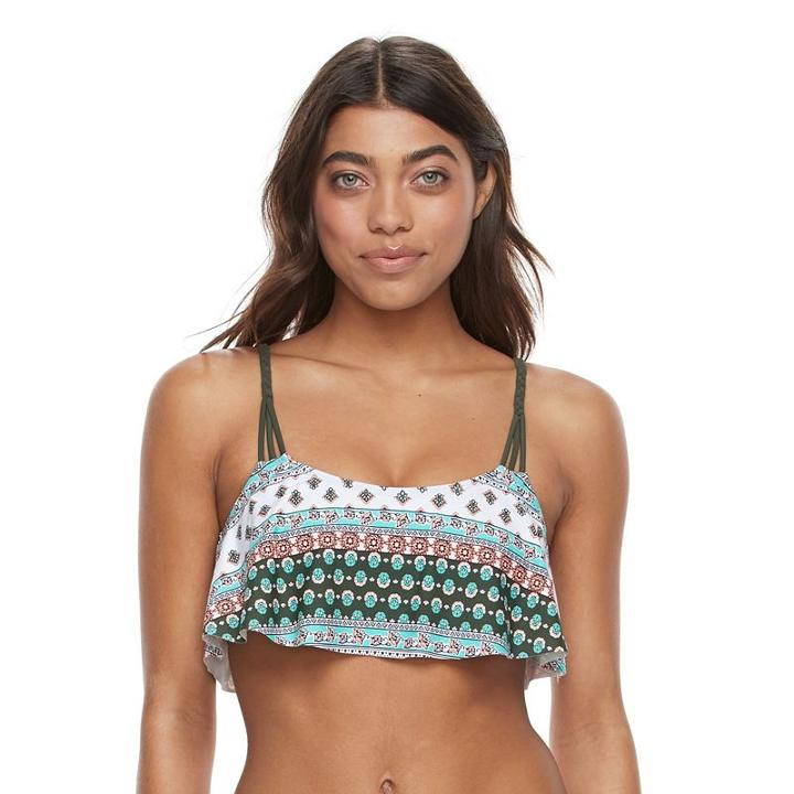 Mix And Match Scroll Flounce Bikini Top, Girl's, Size: Large, Dark Green