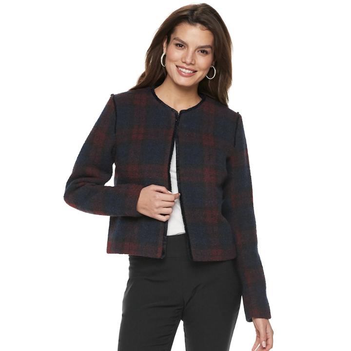Women's Apt. 9&reg; Boucle Tweed Blazer, Size: Medium, Blue (navy)