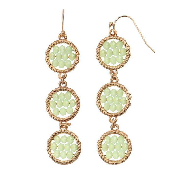 Gs By Gemma Simone Woven Circle Nickel Free Linear Drop Earrings, Women's, Green