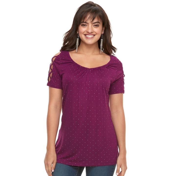 Women's Jennifer Lopez Strappy Cold-shoulder Tee, Size: Large, Drk Purple
