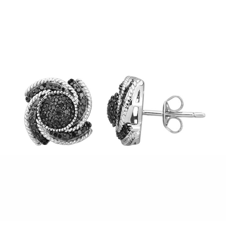 Sterling Silver 1/4 Carat T.w. Black Diamond Tornado Stud Earrings, Women's