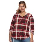 Plus Size French Laundry Button-front Cross-back Top, Women's, Size: 3xl, Purple