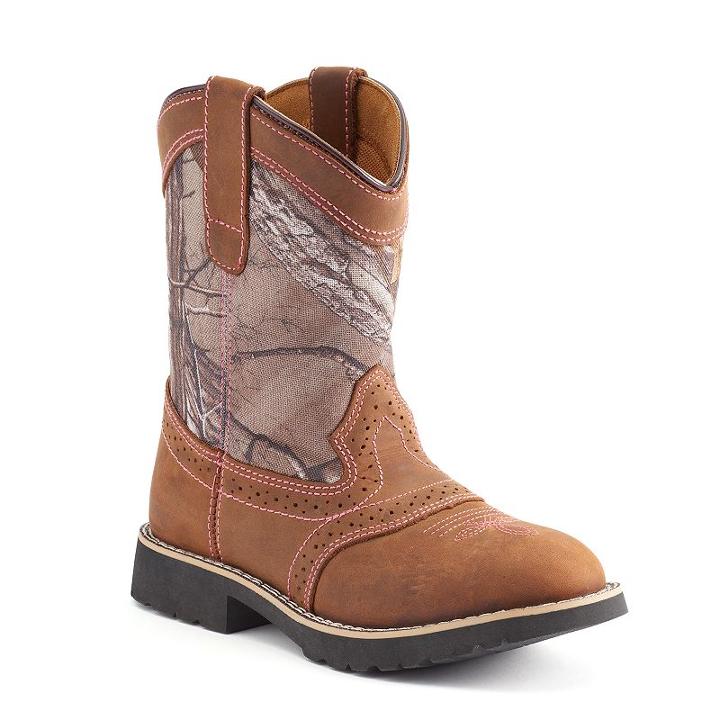 Itasca Real Tree Camo Girls' Leather Western Boots, Girl's, Size: 5, Brown