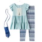 Girls 7-16 & Plus Size Knitworks Ruffle Tunic & Patterned Leggings Set With Necklace & Crossbody Purse, Size: Xl, Green Oth