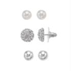 Napier Fireball Dome & Simulated Pearl Nickel Free Stud Earring Set, Women's, Silver
