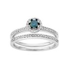 10k White Gold 1/2 Carat T.w. Blue & White Diamond Halo Engagement Ring Set, Women's, Size: 7