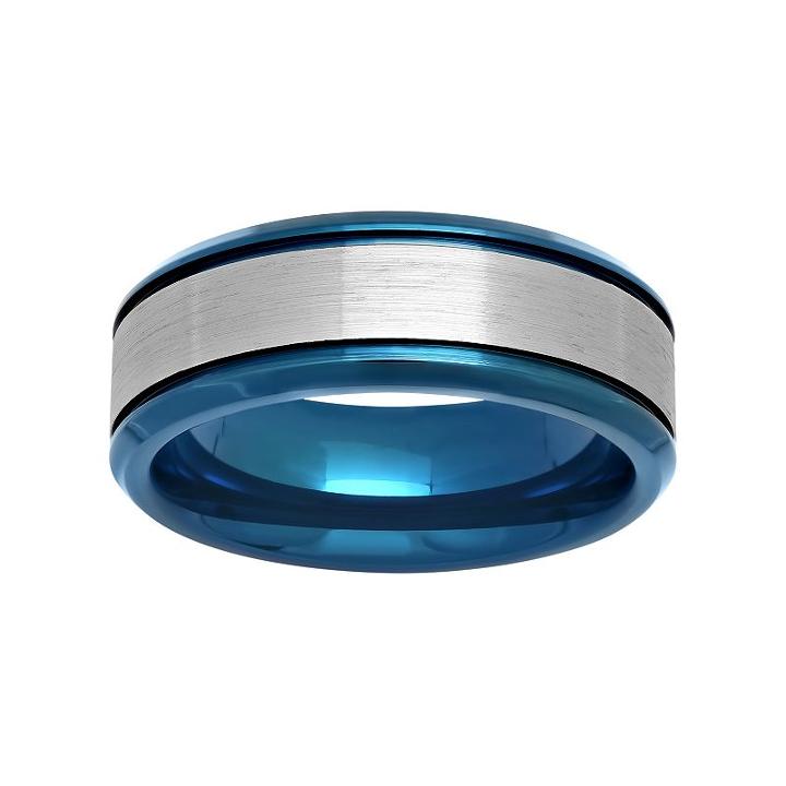 Men's Two Tone Stainless Steel Wedding Band, Size: 12.50, Blue