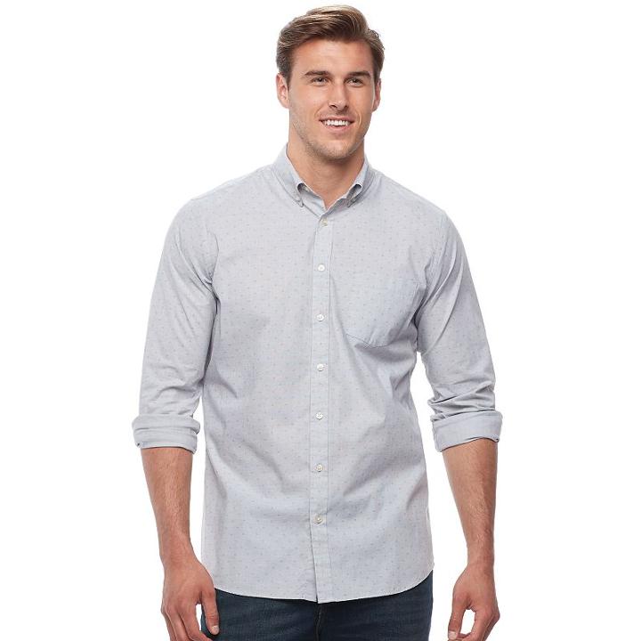 Big & Tall Sonoma Goods For Life&trade; Slim-fit Checked Stretch Poplin Button-down Shirt, Men's, Size: M Tall, White