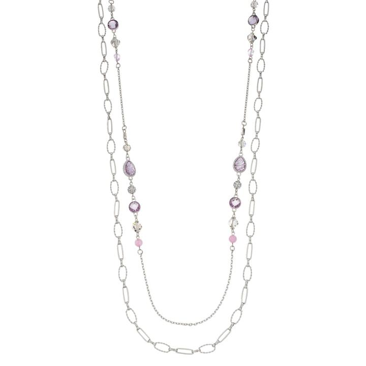 Purple Bead Double Strand Long Necklace, Women's, Grey