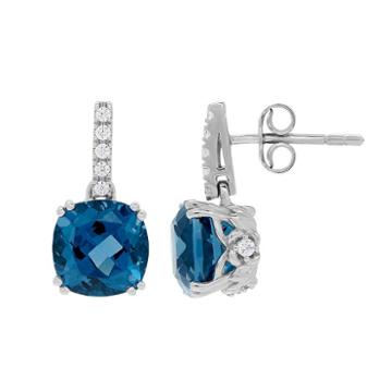 David Tutera Sterling Silver Simulated Blue Topaz & Cubic Zirconia Drop Earrings, Women's
