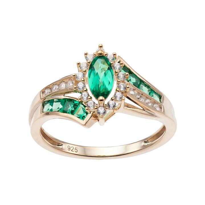 14k Gold Over Silver Lab-created Emerald & White Sapphire Marquise Halo Ring, Women's, Size: 8, Green
