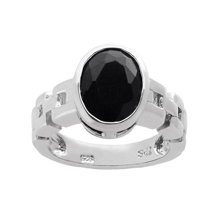 Onyx Sterling Silver Chain Link Ring, Women's, Size: 7, Black
