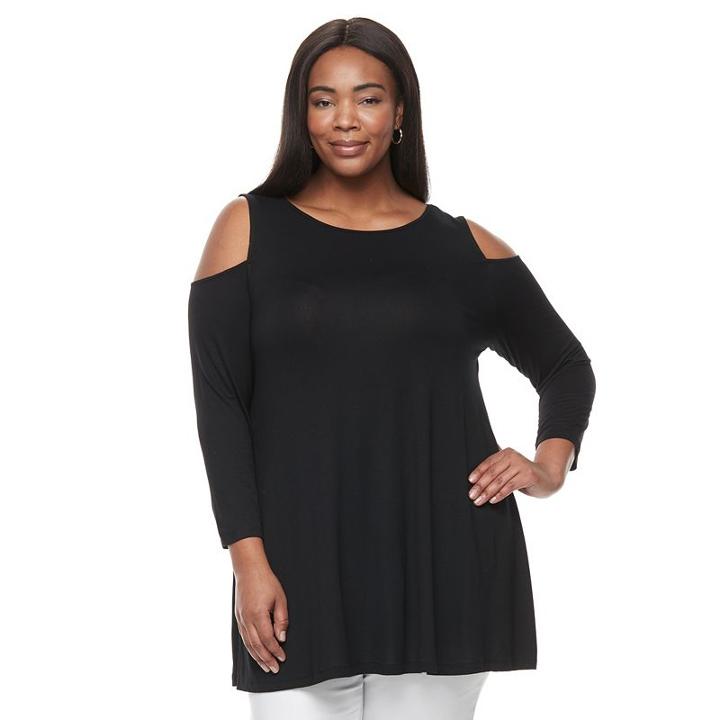 Plus Size Dana Buchman Cold-shoulder Tunic, Women's, Size: 1xl, Black