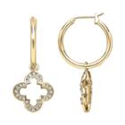 Marie Claire Jewelry Crystal Gold Tone Clover Hoop Drop Earrings, Women's, White