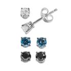 Sterling Silver 3/4-ct. T.w. White, Black And Blue Diamond Solitaire Stud Earring Set, Women's, Multicolor