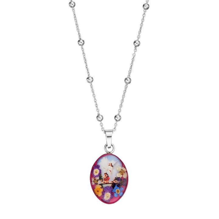 Sterling Silver Pressed Flower Guardian Angel Pendant Necklace, Women's, Size: 24, Multicolor