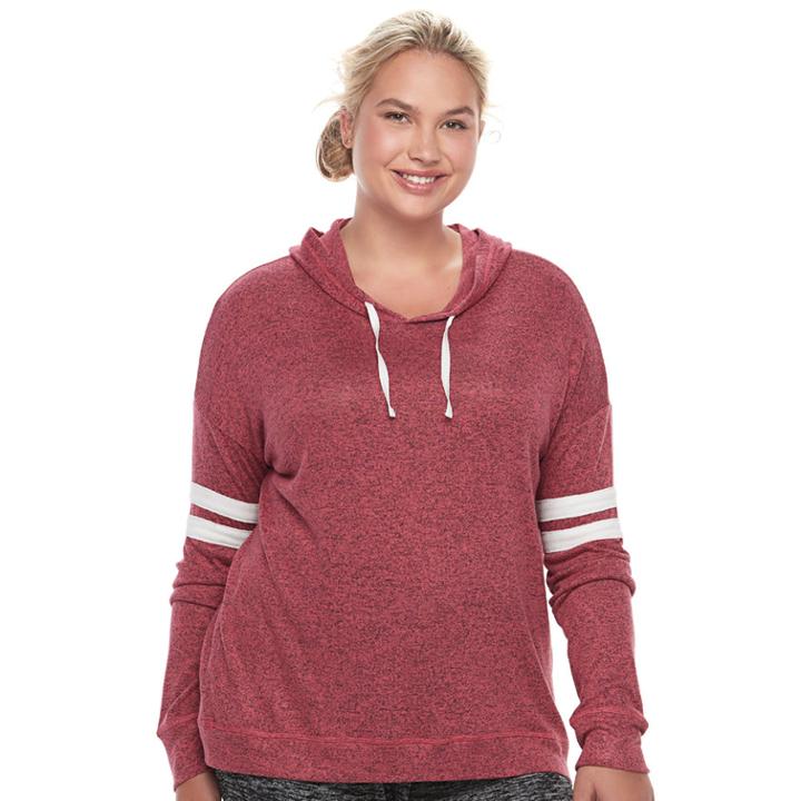 Juniors' Plus Size So&reg; Striped Sleeve Hoodie, Teens, Size: 3xl, Dark Pink