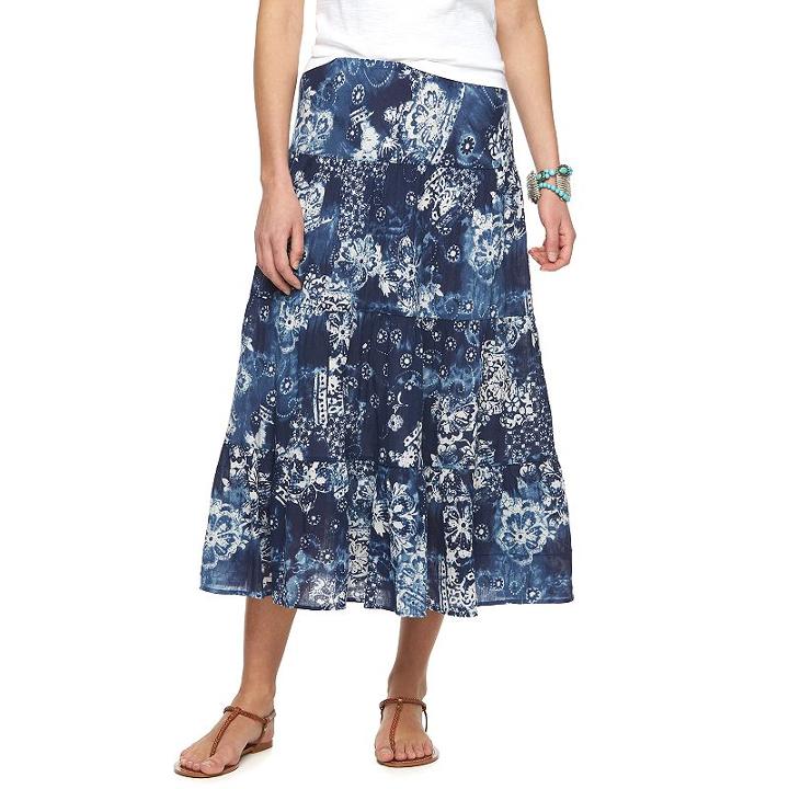 Women's Chaps Tiered Crinkle Skirt, Size: Medium, Pink Ovrfl