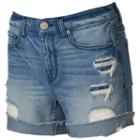 Juniors' Mudd&reg; High Waisted Cuffed Hem Ripped Midi Shorts, Teens, Size: 11, Blue Other