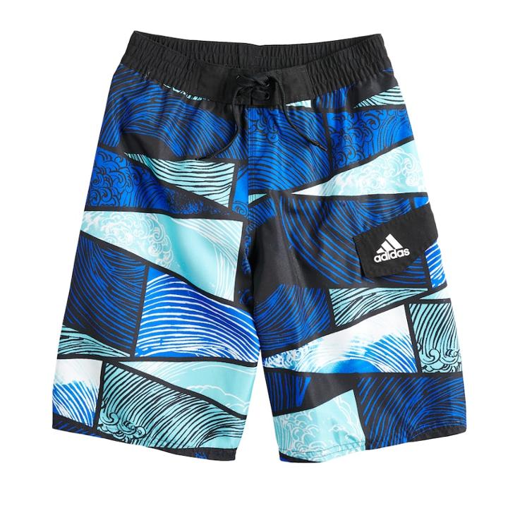 Boys 8-20 Adidas Water Stripe Swim Trunks, Size: Small, Turquoise/blue (turq/aqua)