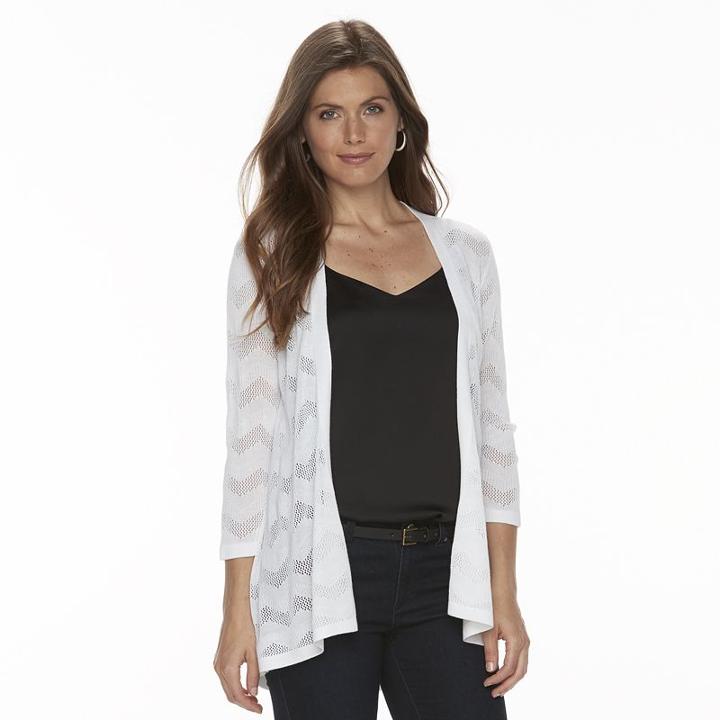 Petite Croft & Barrow&reg; Chevron-stitch Open Front Cardigan, Women's, Size: M Petite, White