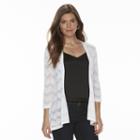 Petite Croft & Barrow&reg; Chevron-stitch Open Front Cardigan, Women's, Size: M Petite, White