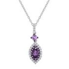 Sterling Silver Amethyst & White Zircon Marquise Halo Pendant, Women's, Size: 18