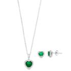 Sterling Silver Simulated Emerald & Lab-created White Sapphire Heart Halo Jewelry Set, Women's, Size: 18, Green