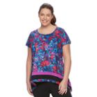 Plus Size Wild Majesty Mesh Sharkbite Tee, Women's, Size: 0x, Brown Over