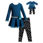 Girls 4-14 Dollie & Me Dress & Polka Dot Leggings Set, Size: 5, Teal Multi