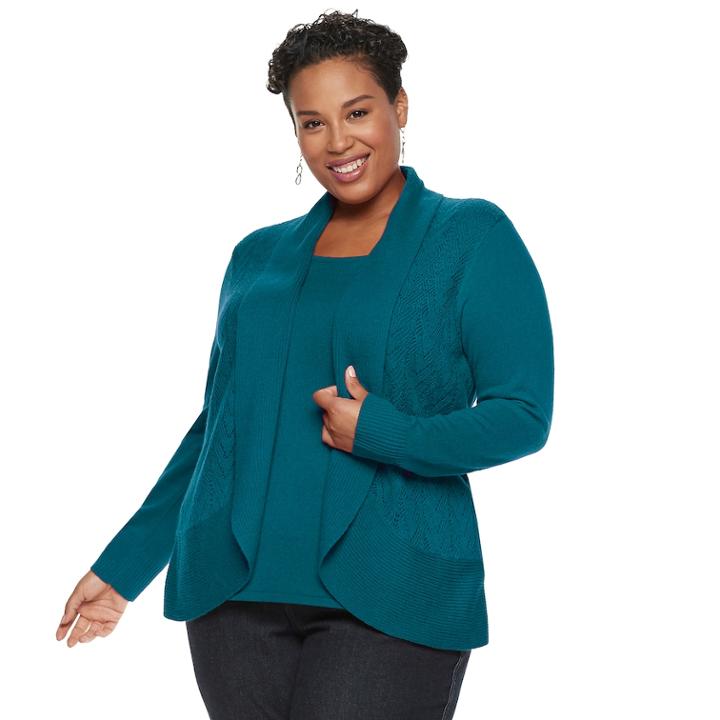 Plus Size Napa Valley Mock-layer Top, Women's, Size: 3xl, Blue (navy)