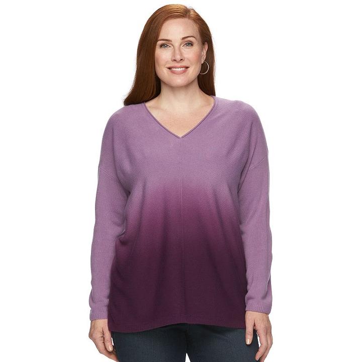 Plus Size Napa Valley Dip Dyed High-low Sweater, Women's, Size: 2xl, Purple Oth