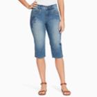 Women's Gloria Vanderbilt Sasha Embroidered Denim Skimmer Capris, Size: 14, Med Blue