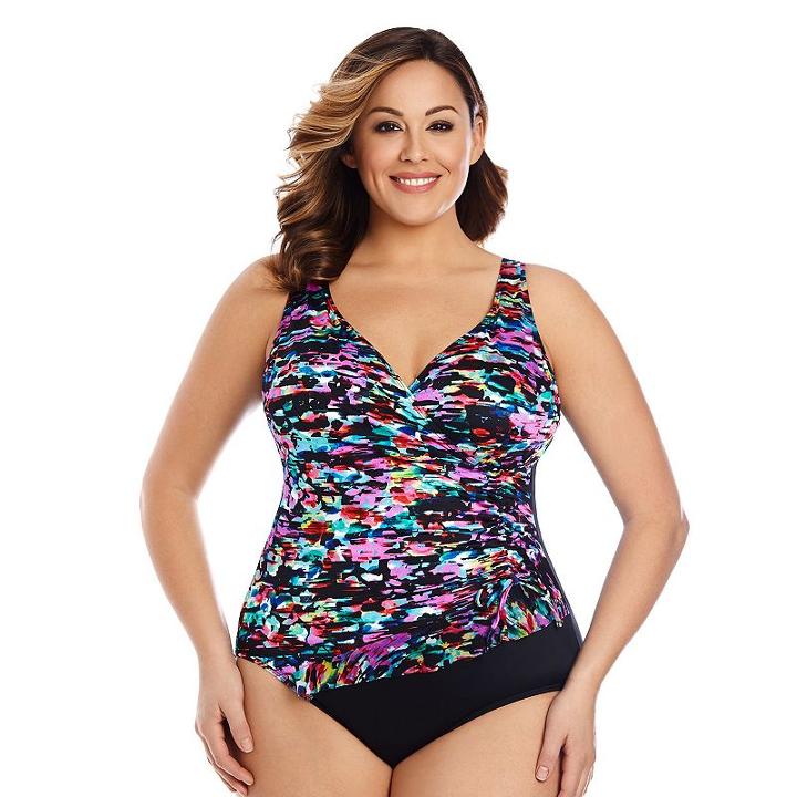 Plus Size Great Lengths Tummy Slimmer Floral One-piece Swimsuit, Women's, Size: 18, Ovrfl Oth
