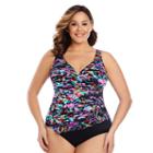 Plus Size Great Lengths Tummy Slimmer Floral One-piece Swimsuit, Women's, Size: 18, Ovrfl Oth