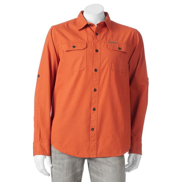 Men's Field & Stream Brushed Poplin Button-down Shirt, Size: Large, Med Orange