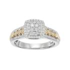 Two Tone 10k Gold 1/2 Carat T.w. Diamond Cluster Square Halo Engagement Ring, Women's, Size: 8, White
