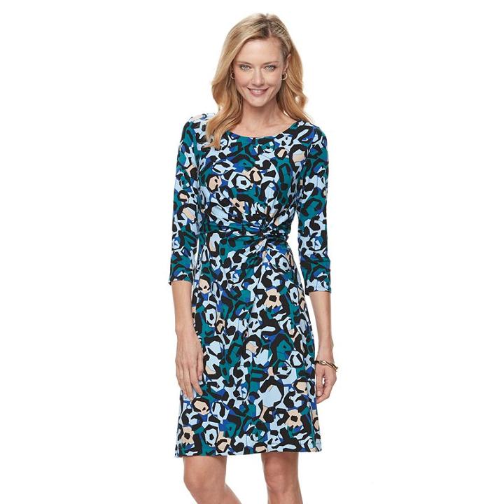 Women's Dana Buchman Printed Knot-front Dress, Size: Large, Med Green