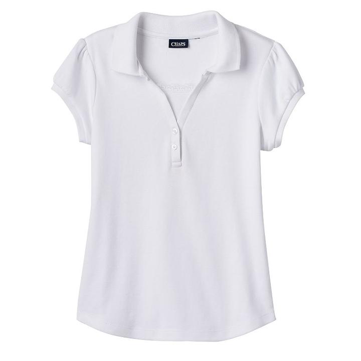 Girls 7-16 Chaps School Uniform Short-sleeved Y-neck Top, Girl's, Size: 7, White