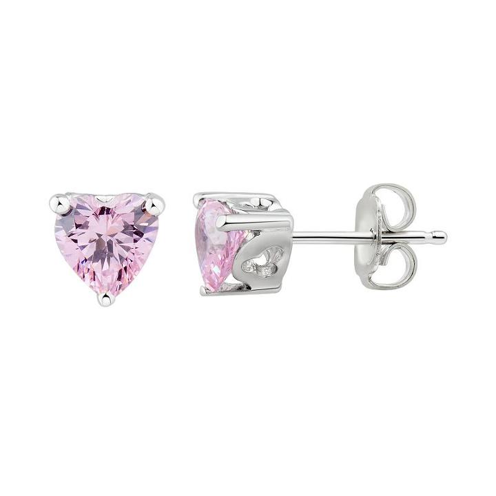 Diamonluxe Sterling Silver Pink Cubic Zirconia Heart Stud Earrings, Women's