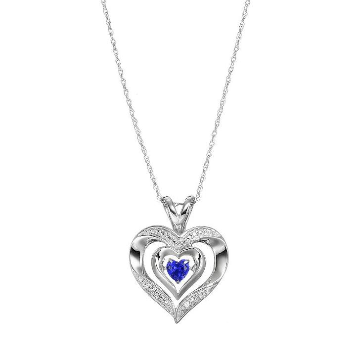 Sterling Silver Lab-created Sapphire Heart Pendant Necklace, Women's, Size: 18, Blue