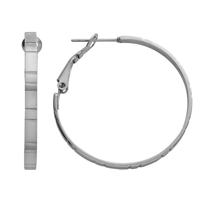 Steel City Stainless Steel Textured Hoop Earrings, Women's, Grey