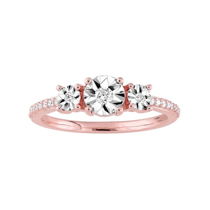 Stella Grace Rose Gold Tone Sterling Silver 1/8 Carat T.w. Diamond 3-stone Ring, Women's, Size: 5, White