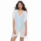 Women's Beach Scene Tassel Poncho Cover-up, Size: Xl, White