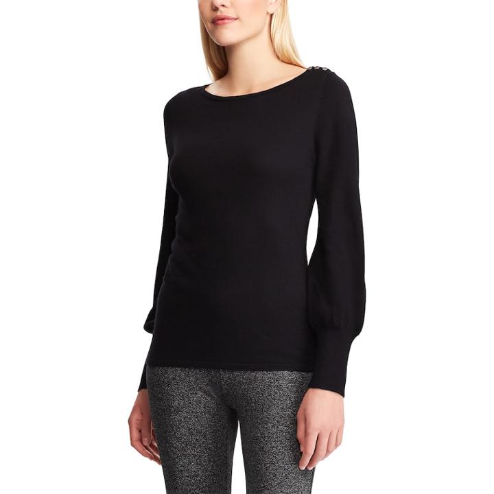 Women's Chaps Button-shoulder Sweater, Size: Xxl, Black
